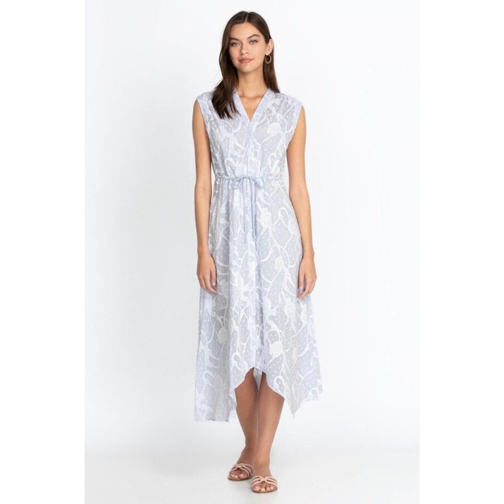 Johnny Was Women’s Flore Seersucker Asymmetrical Embroidered Cotton Dress Sz XL